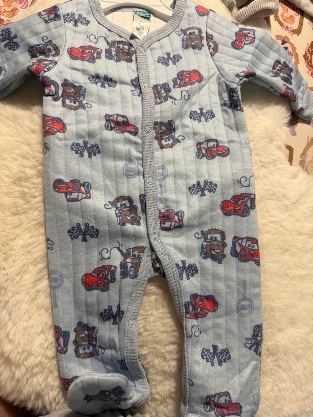 Disney Baby Blue Cars-print One-Piece Footed Pajamas